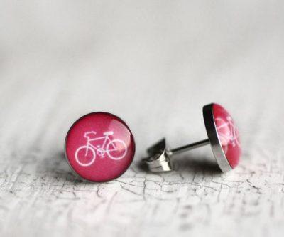 Pink bicikli nemesacél pötty fülbevalók - Övcsatbolt