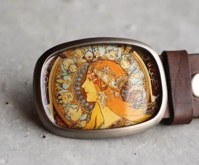 Mucha: Zodiákus ovális övcsat
