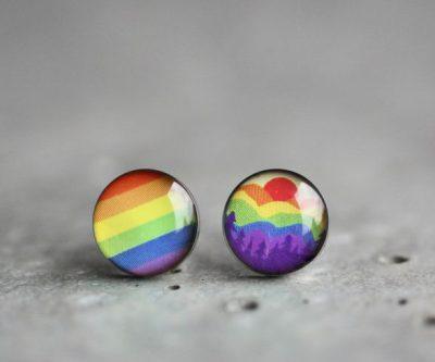 Szivárvány nemesacél fülbevaló, LMBTQ ékszer - Övcsatbolt