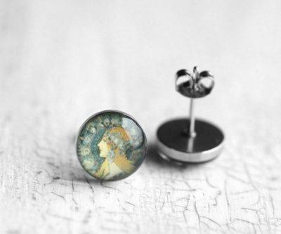 Mucha: Zodiákus orvosi acél pötty fülbevalók - Övcsatbolt